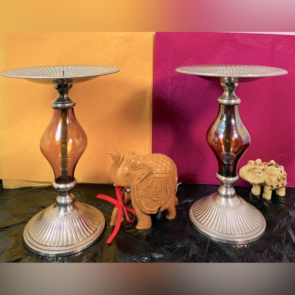 Zodax Accents Zodax Candle Holder Amber Iridescent Glass 8 Pillar